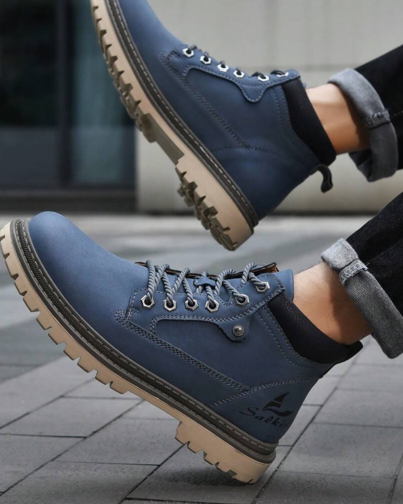 Μπλέ μποτάκι δερμάτινο καθημερινό - Image 2