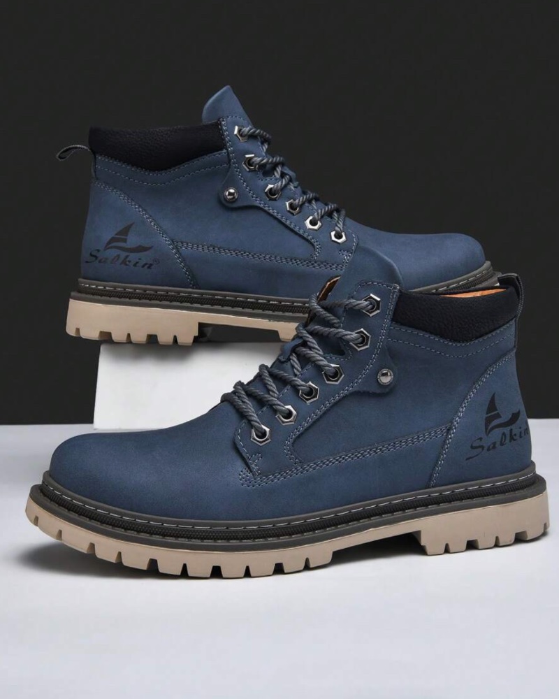 Μπλέ μποτάκι δερμάτινο καθημερινό - Image 3