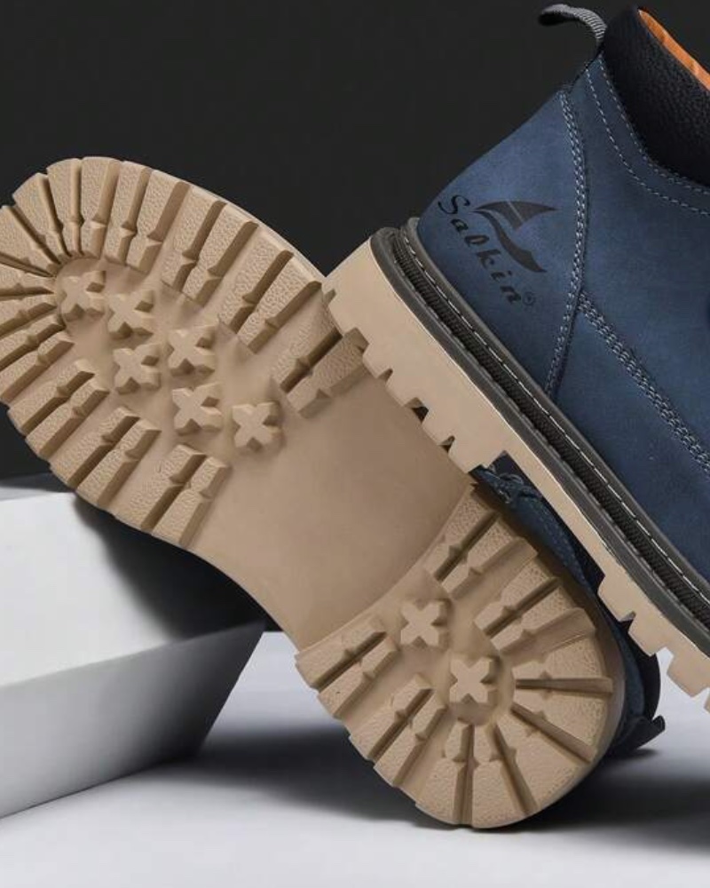 Μπλέ μποτάκι δερμάτινο καθημερινό - Image 4