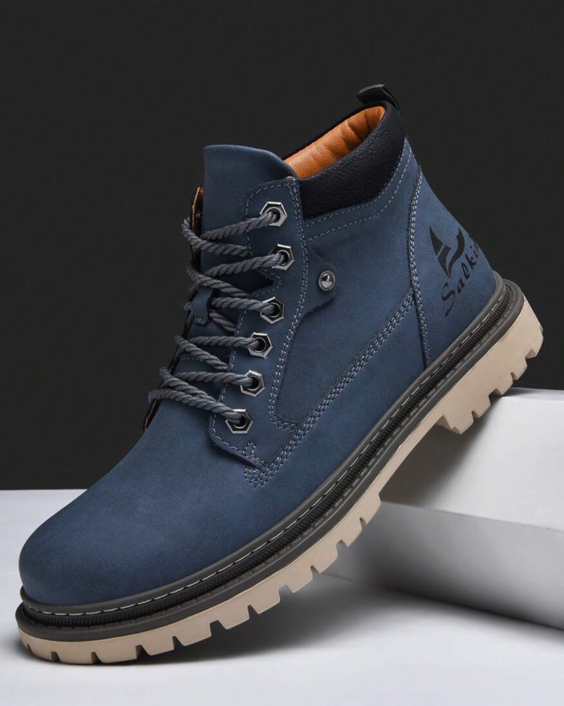 Μπλέ μποτάκι δερμάτινο καθημερινό