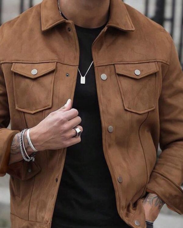 Καφέ Δερμάτινο Ανδρικό Σακάκι