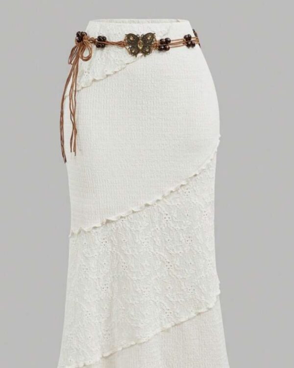 Μπεζ boho φούστα με βολάν