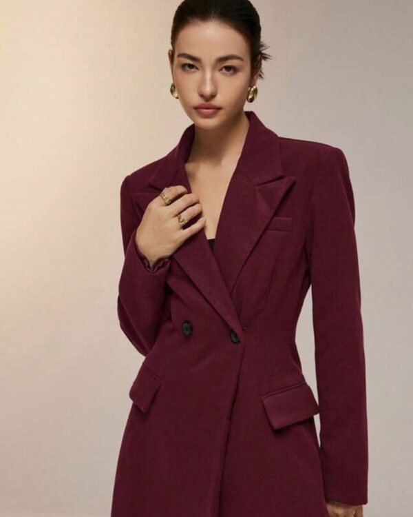 Μπορντό Μακρύ Σακάκι με Επένδυση