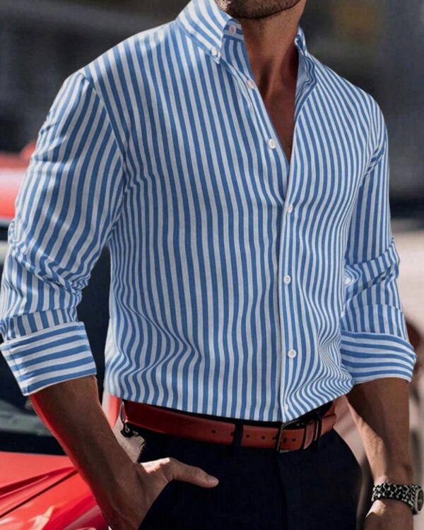 Ριγέ Ανδρικό Πουκάμισο σε Μπλε Τόνους