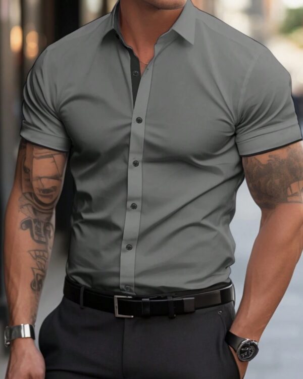 Ανδρικό Πουκάμισο σε Ανοιχτό Γκρι με Κουμπιά